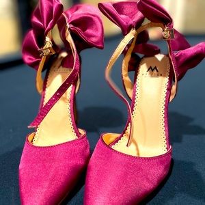 Satin like beautiful high-heeled shoes